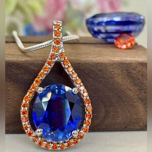 8.47ct Blue/Orange (RARE)‼️ Sapphire Pendant set in 925 Silver